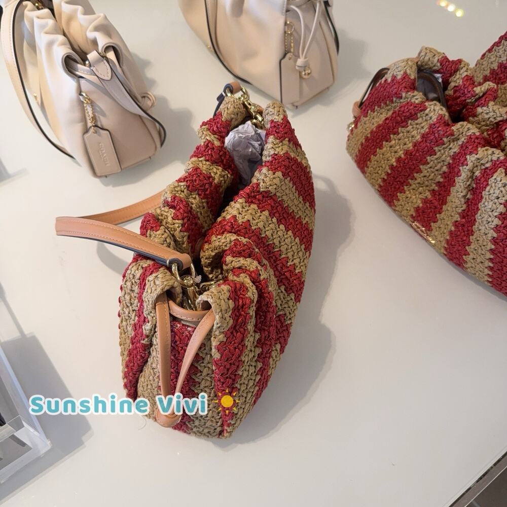 NWT coach Faye Shoulder Bag Gold/Red/Tan Straw and smooth leather CER33 - Picture 9 of 9